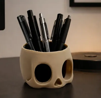 Skull Pen Holder | Gothic Desk Organizer